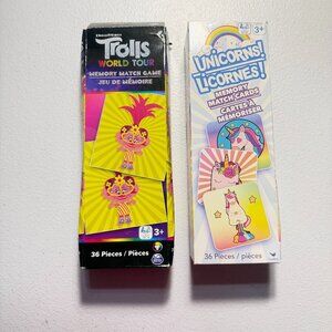 Trolls World Tour & Unicorns Memory Match Games – 36 Cards Each – Kids 3+